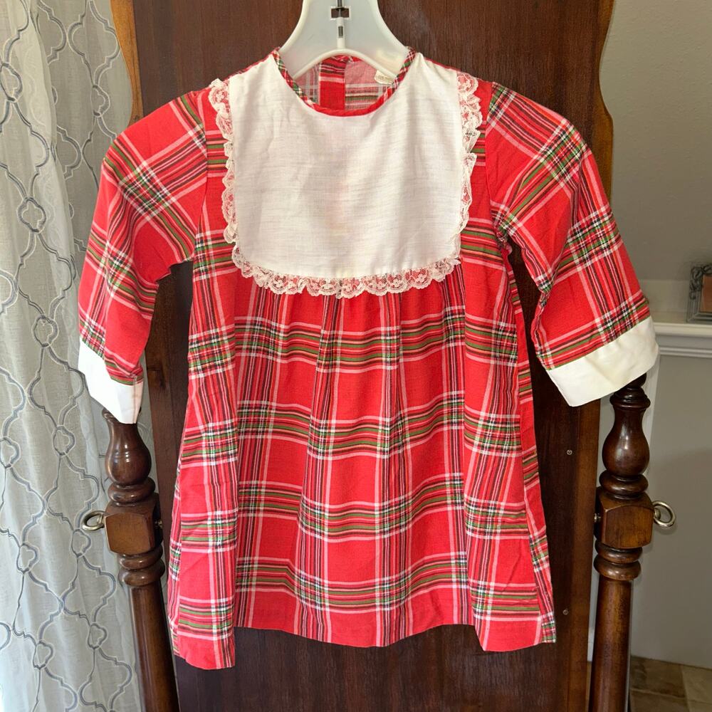 Vintage Sears girls 6X red plaid Christmas holiday dress